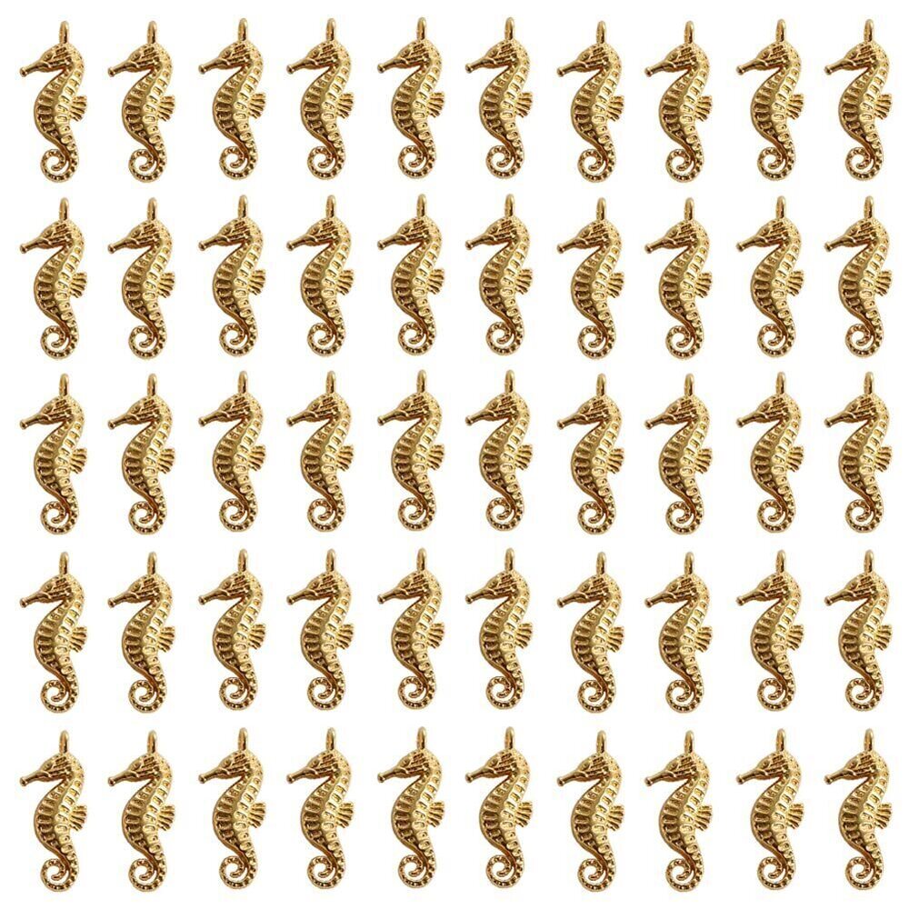 6407 50 Pcs Gold Mini Seahorse Pendants Ocean Charms for DIY Necklaces